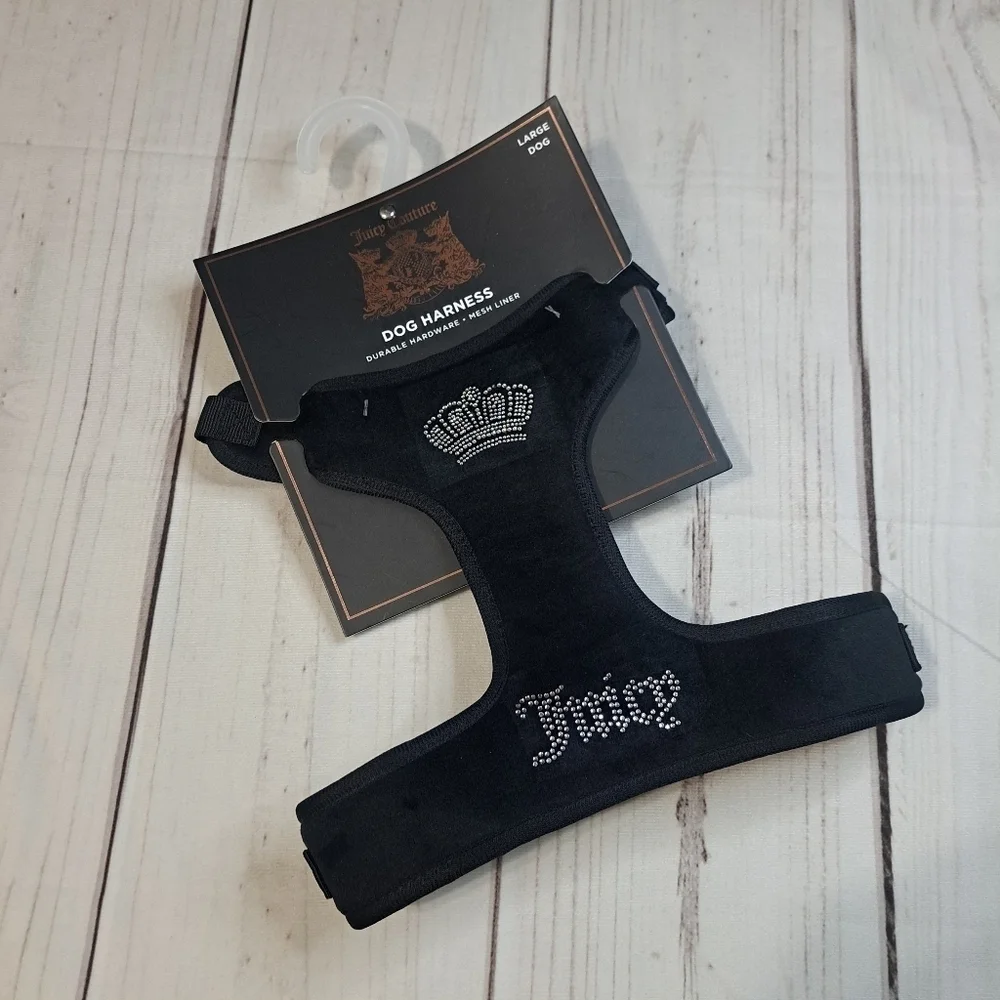 2 FOR 20 SALE Juicy Couture Velour Black Dog Harness Size Large